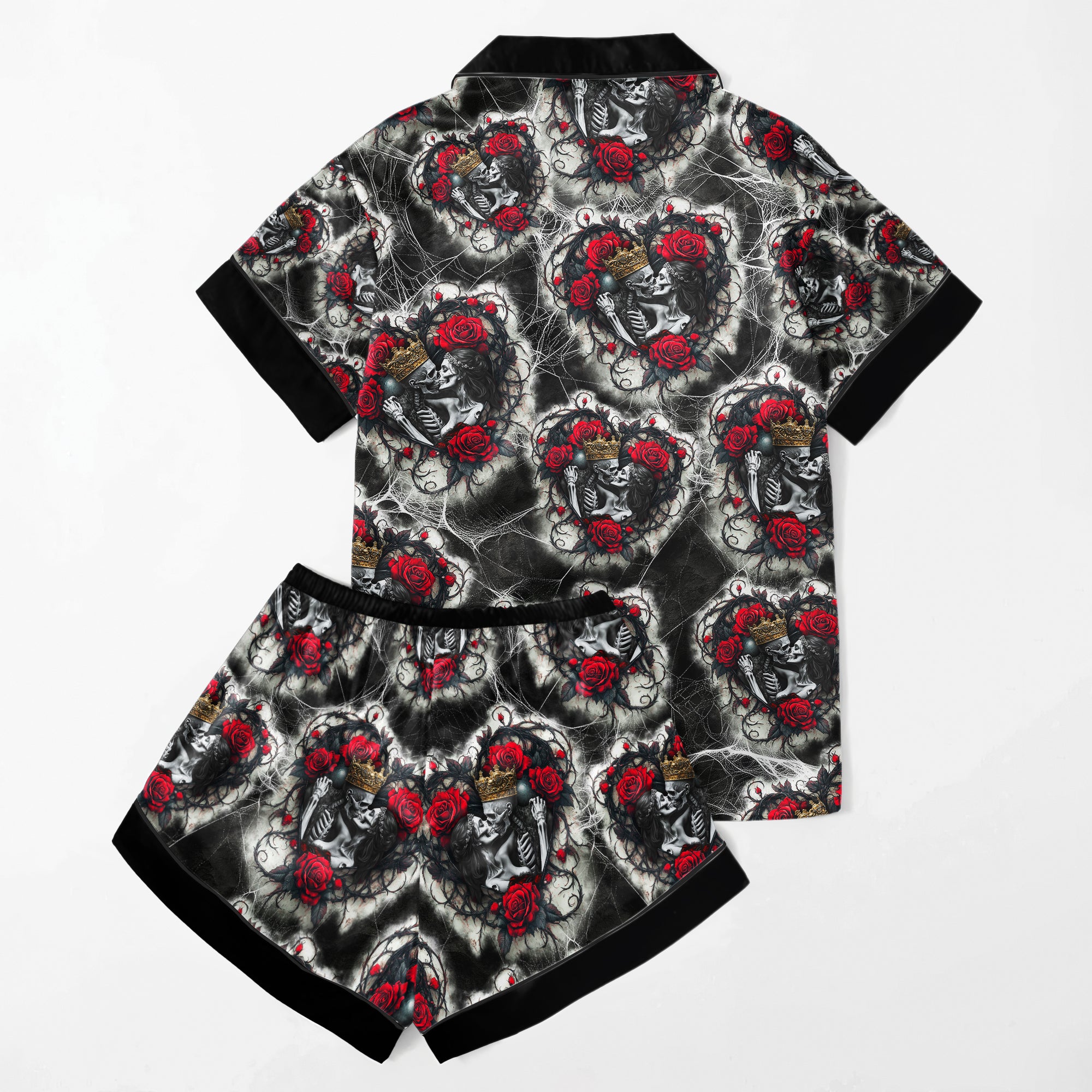 Couple Skeleton Gothic Pattern Women's Pajama Sets Top Sleeve & Short Bottom