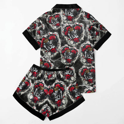 Couple Skeleton Gothic Pattern Women's Pajama Sets Top Sleeve & Short Bottom