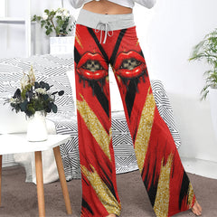 Red Skull Lip Glitter Women's High-waisted Wide Leg Pants