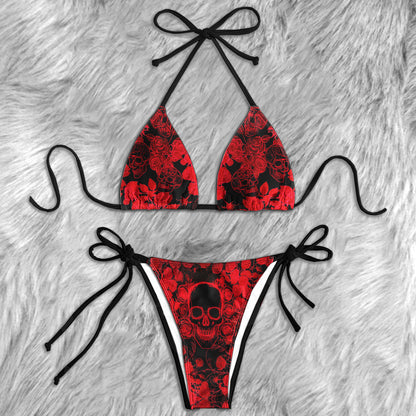 Gothic Red Ember Skull Micro Triangle Bikini Swimsuit
