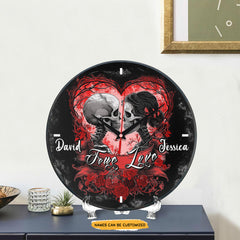 Couple Skull Heart Roses engraved clock, a sentimental keepsake for your special occasion and enduring love.