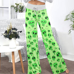 Lime Doodle Skull Dance Women's High-waisted Wide Leg Pants