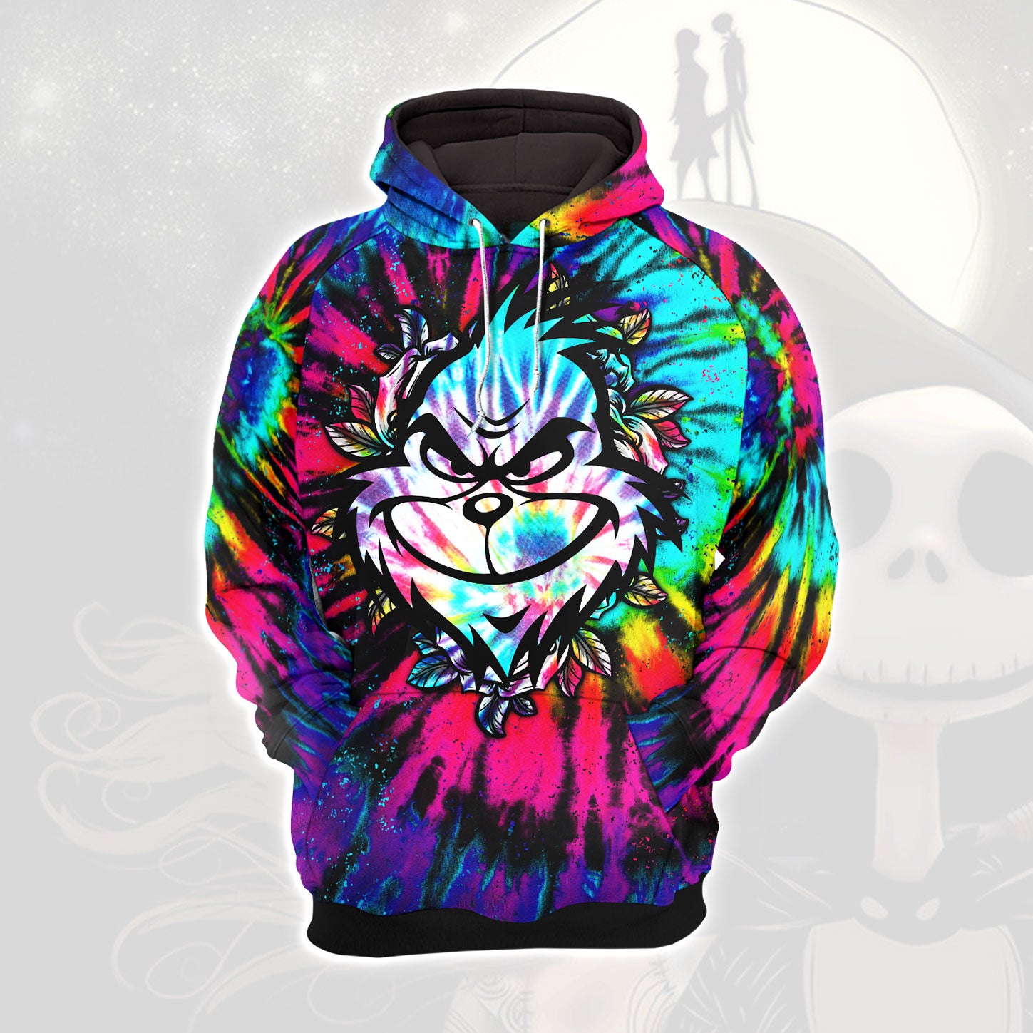 TieDye Rainbow Nightmare Theme Combo Hoodie and Leggings - Dark and edgy matching set with skull designs for a unique and stylish look