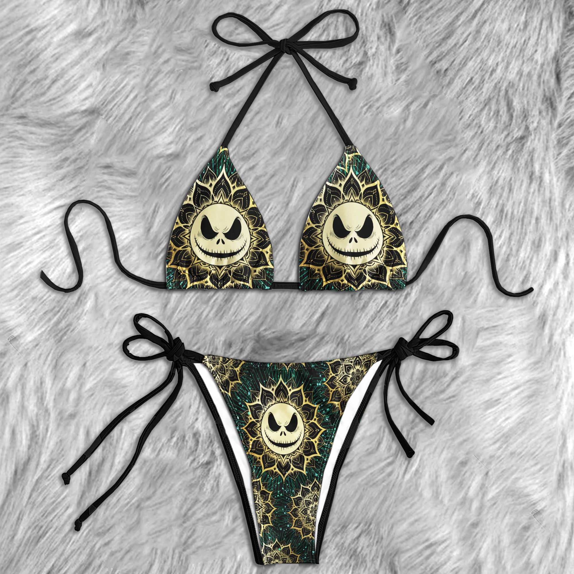 Golden Skull Grin Bloom Micro Triangle Bikini Swimsuit
