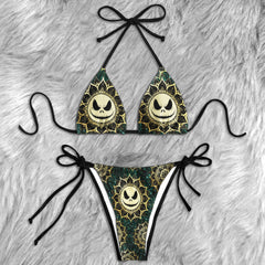 Golden Skull Grin Bloom Micro Triangle Bikini Swimsuit