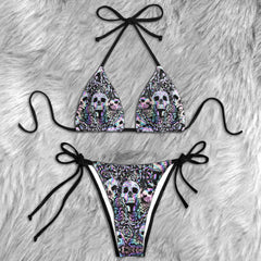 Neon Gothic Skull Rose Micro Triangle Bikini Swimsuit