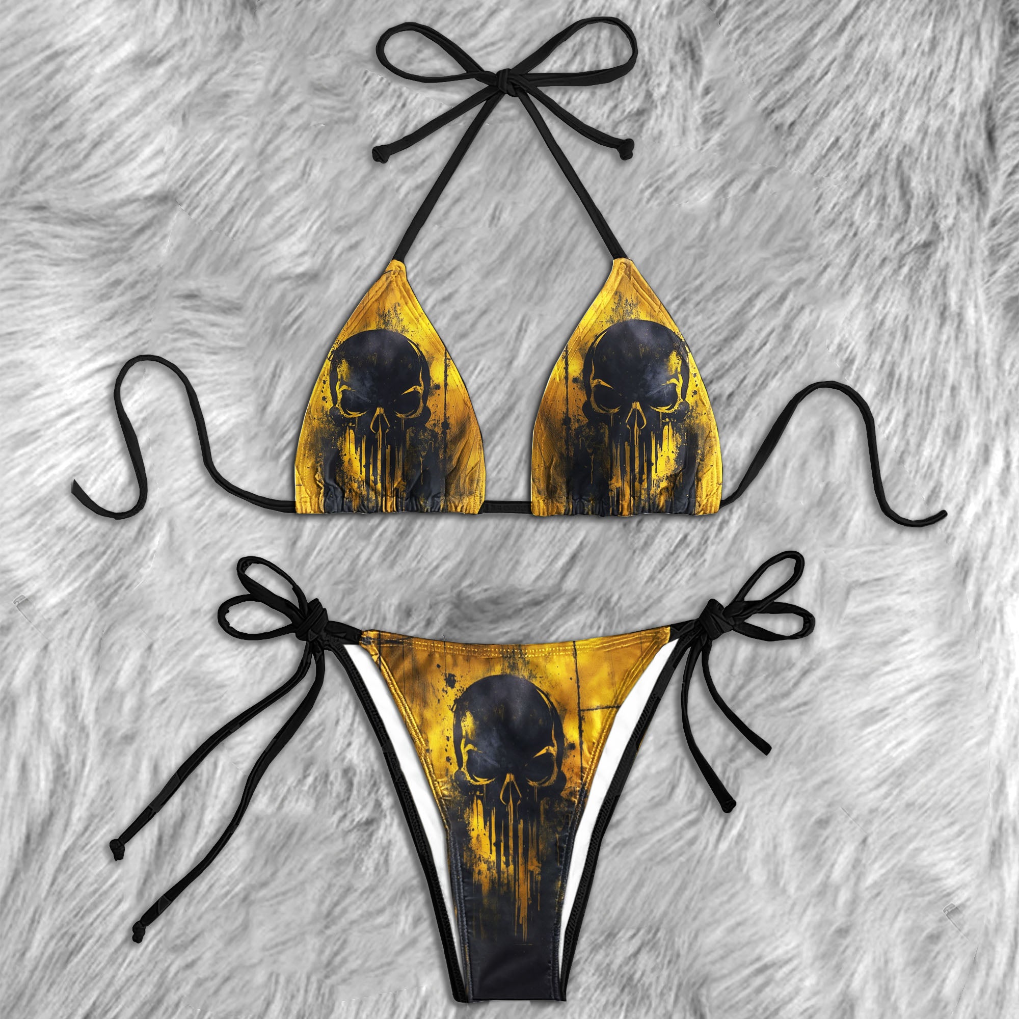 Abstract Grunge Skull Micro Triangle Bikini Swimsuit