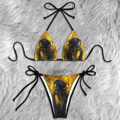 Abstract Grunge Skull Micro Triangle Bikini Swimsuit