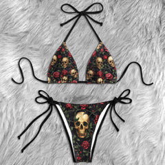 Vintage Skull Rose Briar Micro Triangle Bikini Swimsuit