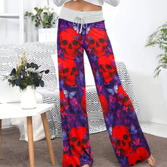 Red Skull Abstract Pattern Women's High-waisted Wide Leg Pants