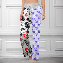 Pastel Skull Butterfly Diamond Women's High-waisted Wide Leg Pants