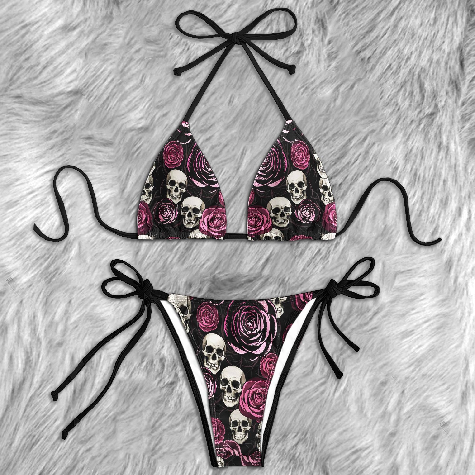Gothic Rose Skull Garden Micro Triangle Bikini Swimsuit
