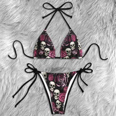 Gothic Rose Skull Garden Micro Triangle Bikini Swimsuit