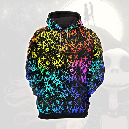 Rainbow Emo Pattern Combo Hoodie and Leggings - Dark and edgy matching set with skull designs for a unique and stylish look