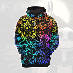 Rainbow Emo Pattern Combo Hoodie and Leggings - Dark and edgy matching set with skull designs for a unique and stylish look