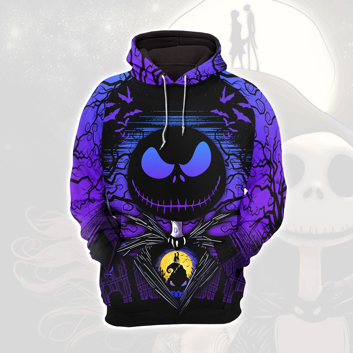 Dark Purple Nightmare Art Combo Hoodie and Leggings - Dark and edgy matching set with skull designs for a unique and stylish look