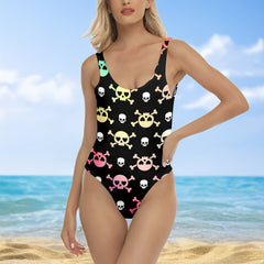 One Piece Bikini Pastel Skull Candy Pattern Print Swimwear