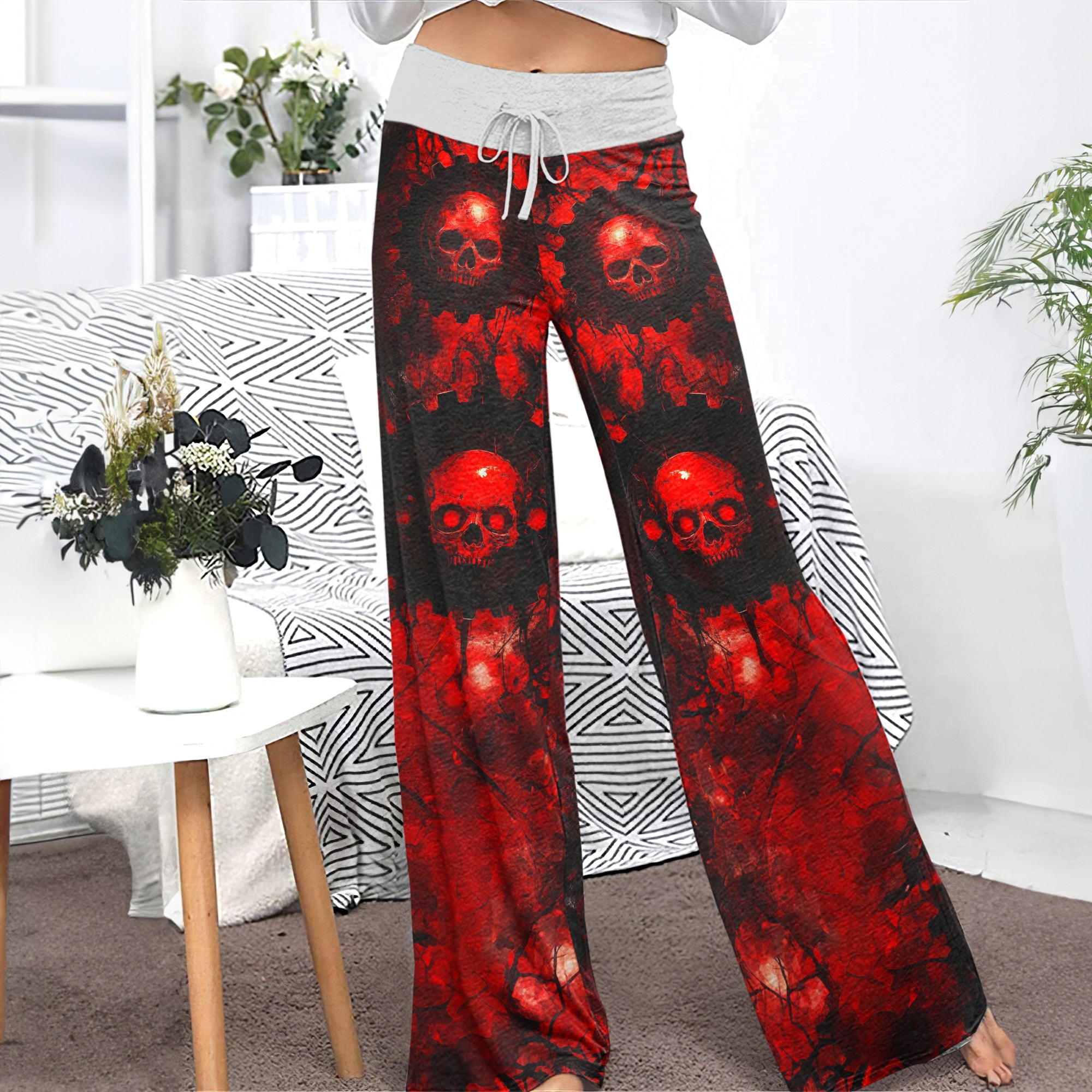 Red Skull Horror Women's High-waisted Wide Leg Pants