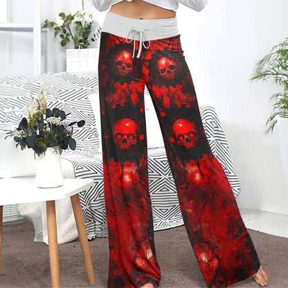 Red Skull Horror Women's High-waisted Wide Leg Pants