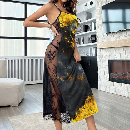 Yellow Paint Skull Art Women's Lace Cami Sleepwear | Gothic, Punkrock, Lingerie for Women