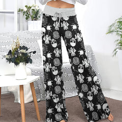 Halloween Skull Pattern Women's High-waisted Wide Leg Pants