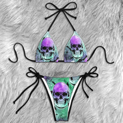 Purple Skull Glitter Micro Triangle Bikini Swimsuit - Wonder Skull