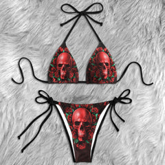 Red Skull Rose Micro Triangle Bikini Swimsuit - Wonder Skull