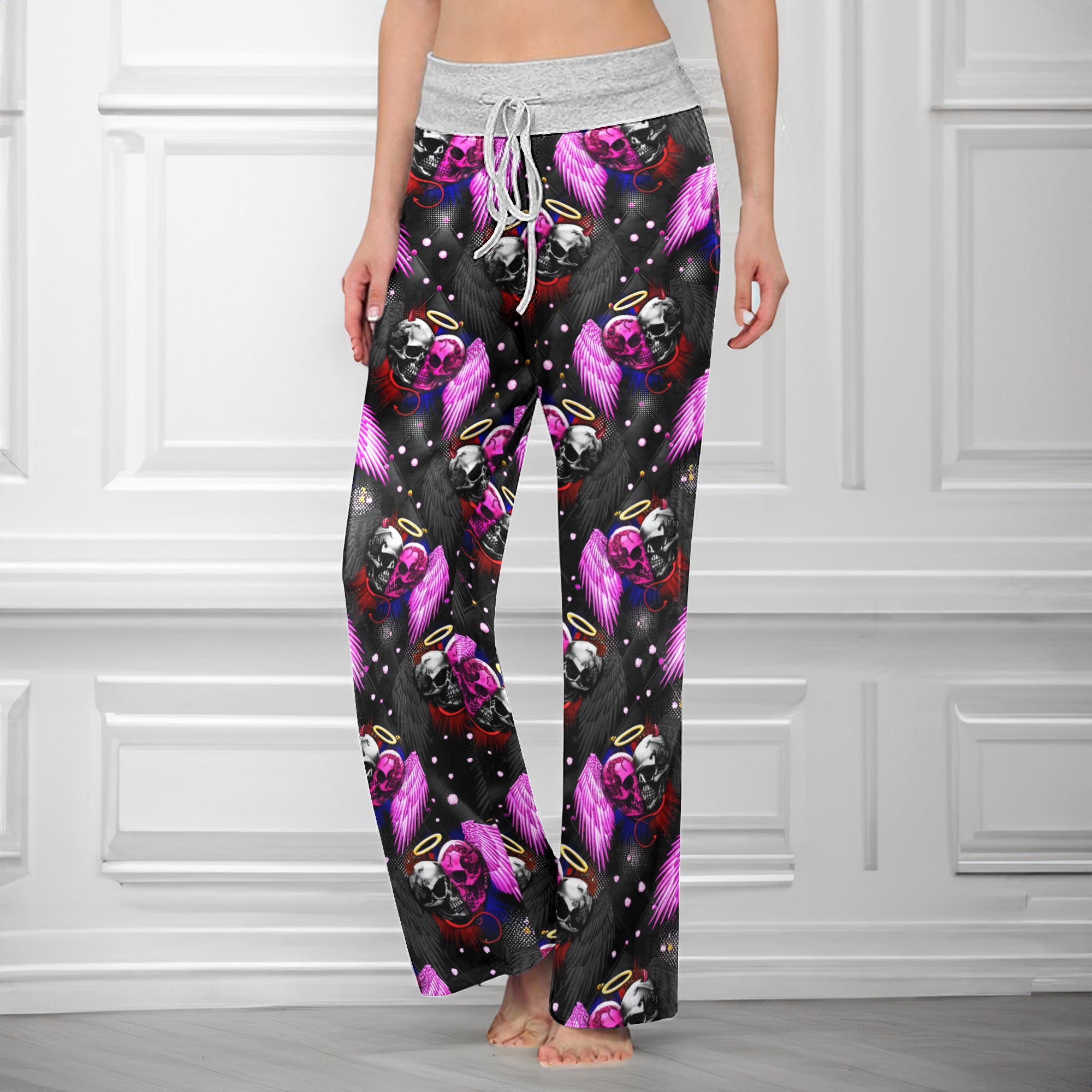 Dark Romance Skull Wings Women's High-waisted Wide Leg Pants