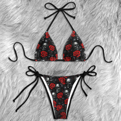 Bleeding Rose Silver Skull Micro Triangle Bikini Swimsuit