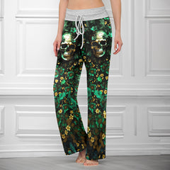 Emerald Gilded Skull Art Women's High-waisted Wide Leg Pants