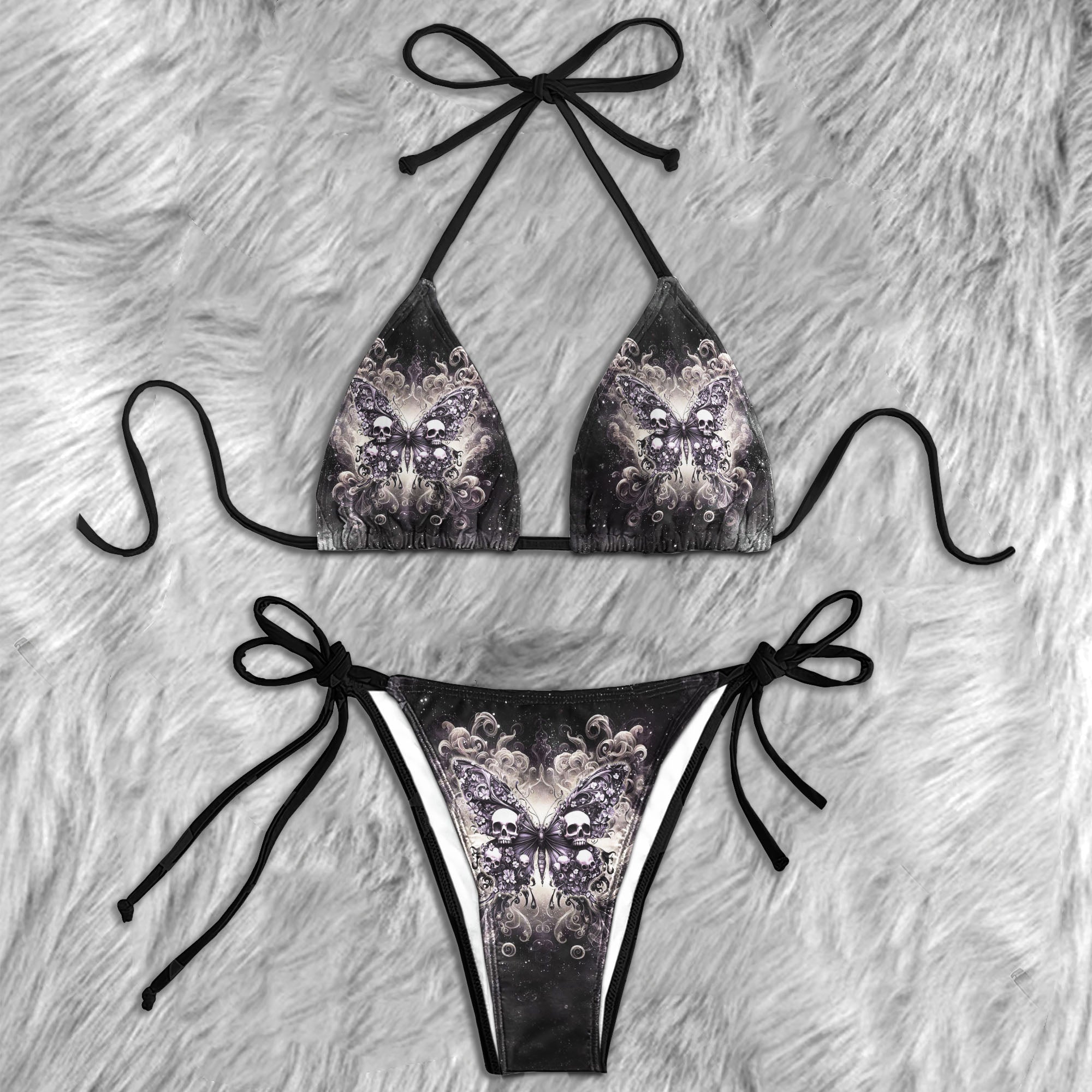 Abstract Skull Butterfly Gothic Micro Triangle Bikini Swimsuit