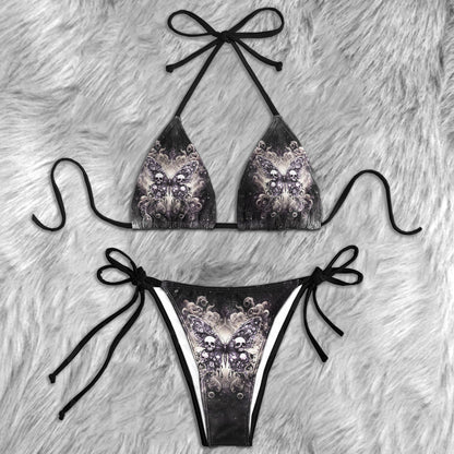 Abstract Skull Butterfly Gothic Micro Triangle Bikini Swimsuit