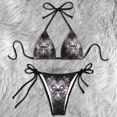 Abstract Skull Butterfly Gothic Micro Triangle Bikini Swimsuit