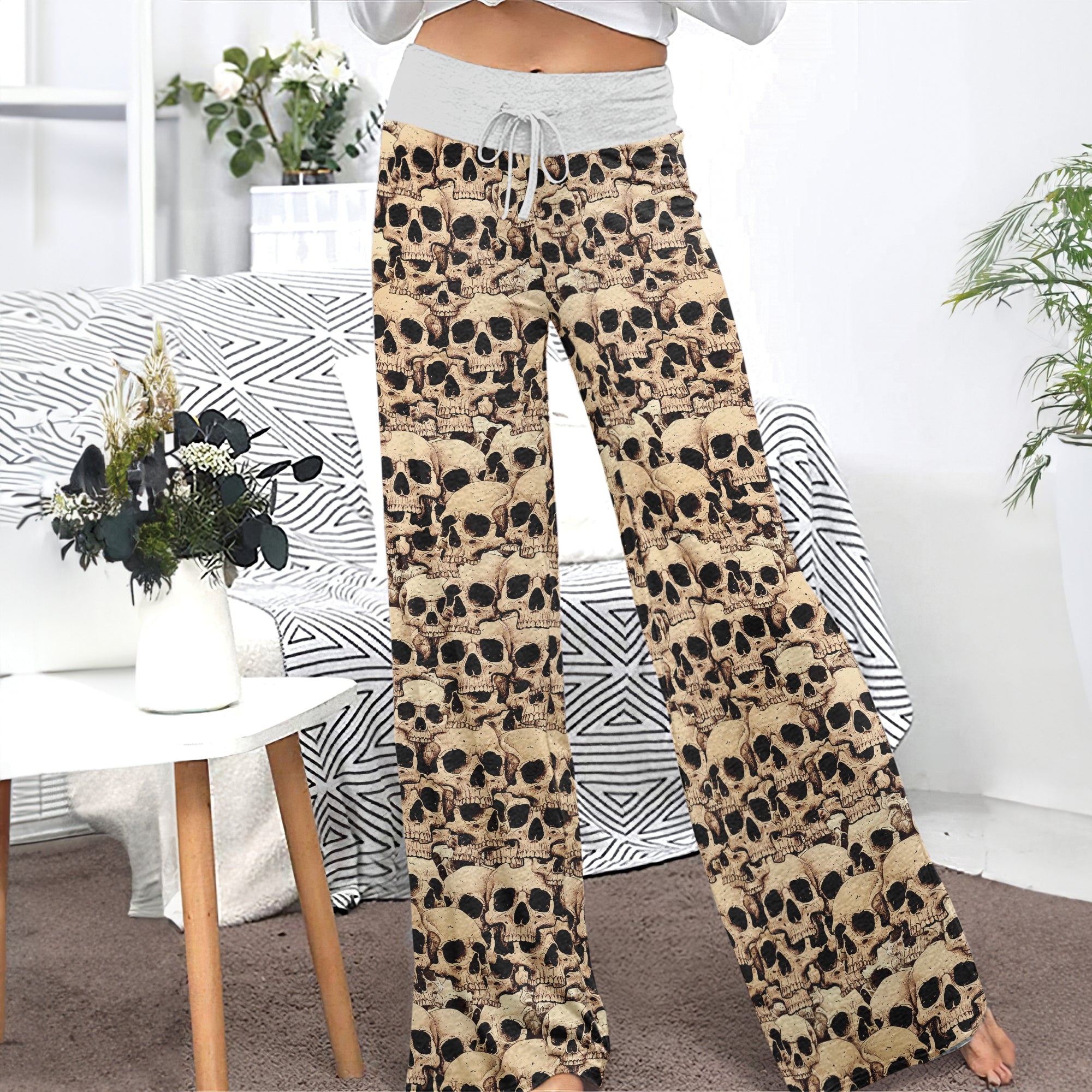 Vintage Skull Pile Wall Women's High-waisted Wide Leg Pants