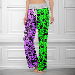 Radical Skull Graffiti Mix Women's High-waisted Wide Leg Pants
