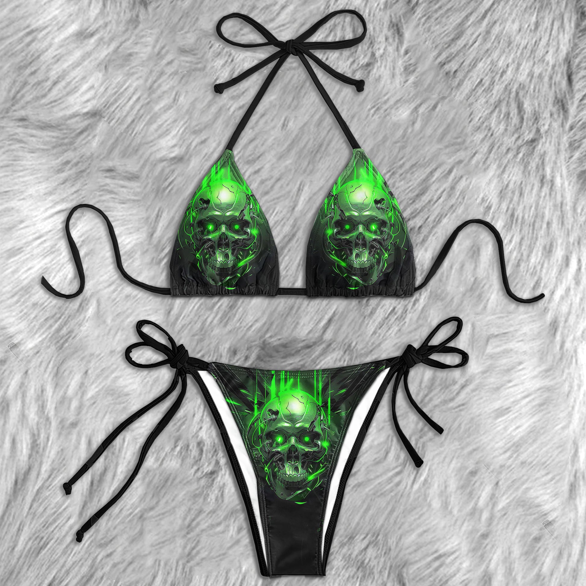 Green Mechanical Skull Micro Triangle Bikini Swimsuit - Wonder Skull
