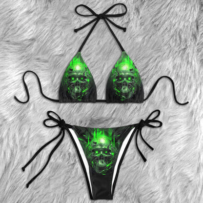 Green Mechanical Skull Micro Triangle Bikini Swimsuit - Wonder Skull
