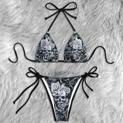 Skull Rose Floral Micro Triangle Bikini Swimsuit - Wonder Skull