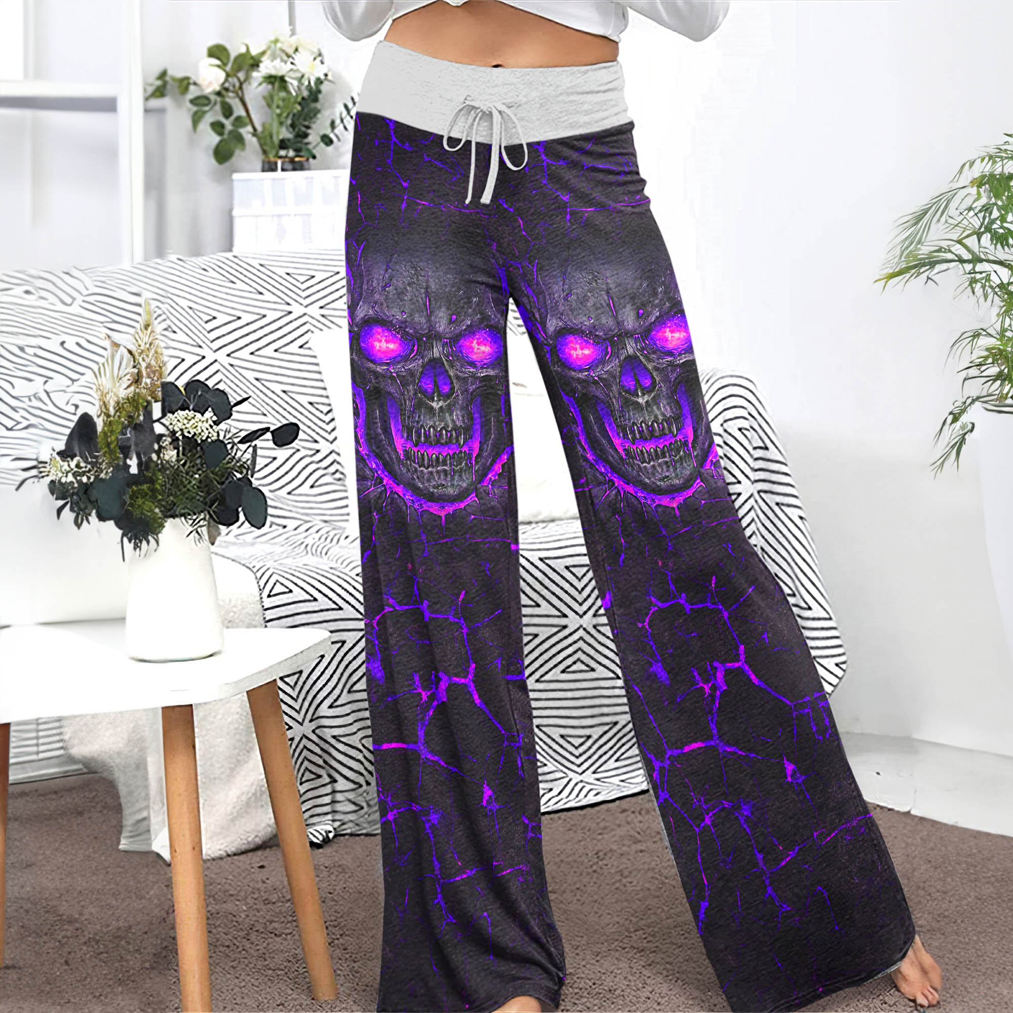 Purple Skull Lava Women's High-waisted Wide Leg Pants