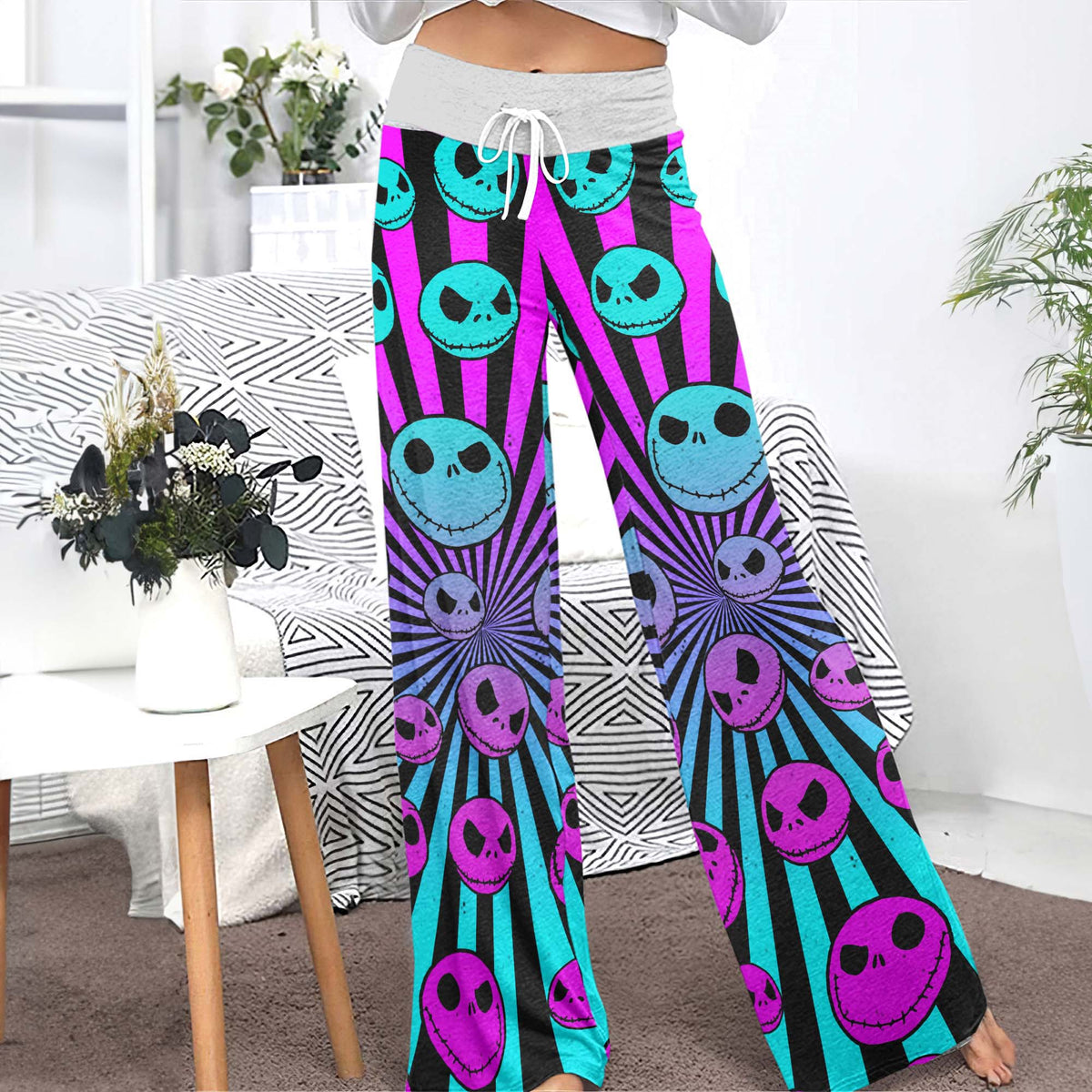 Neon Nightmare Skulls Women's High-waisted Wide Leg Pants