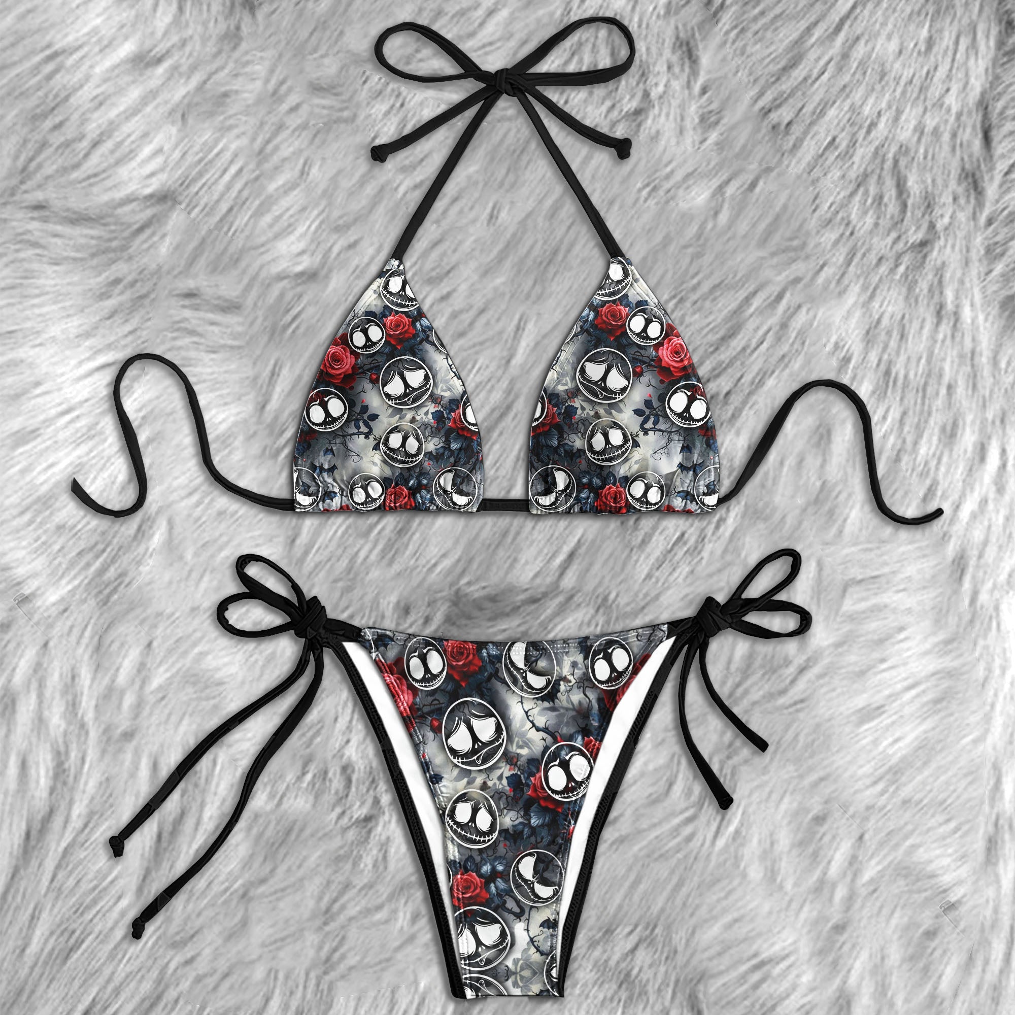 Haunted Bloom Seamless Pattern Micro Triangle Bikini Swimsuit