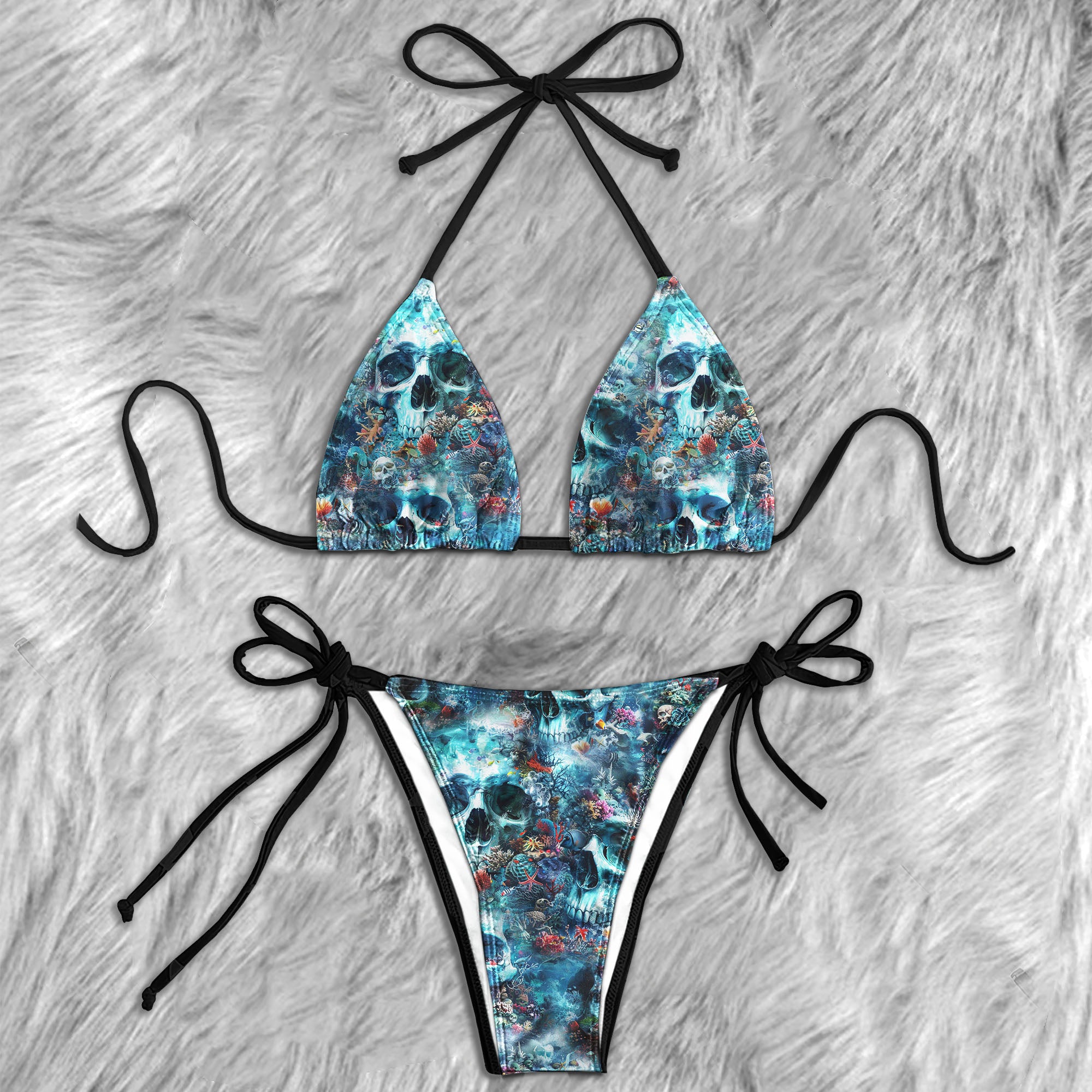 Ocean Skull Pattern Micro Triangle Bikini Swimsuit - Wonder Skull
