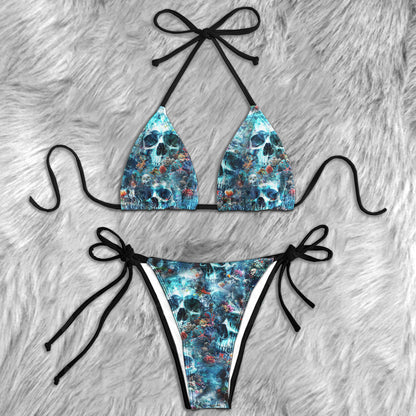 Ocean Skull Pattern Micro Triangle Bikini Swimsuit - Wonder Skull