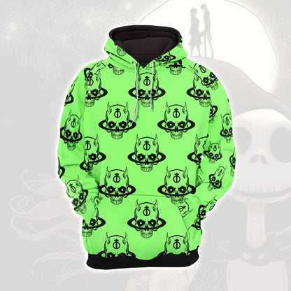 Green Baby Skull Pattern Combo Hoodie and Leggings - Dark and edgy matching set with skull designs for a unique and stylish look