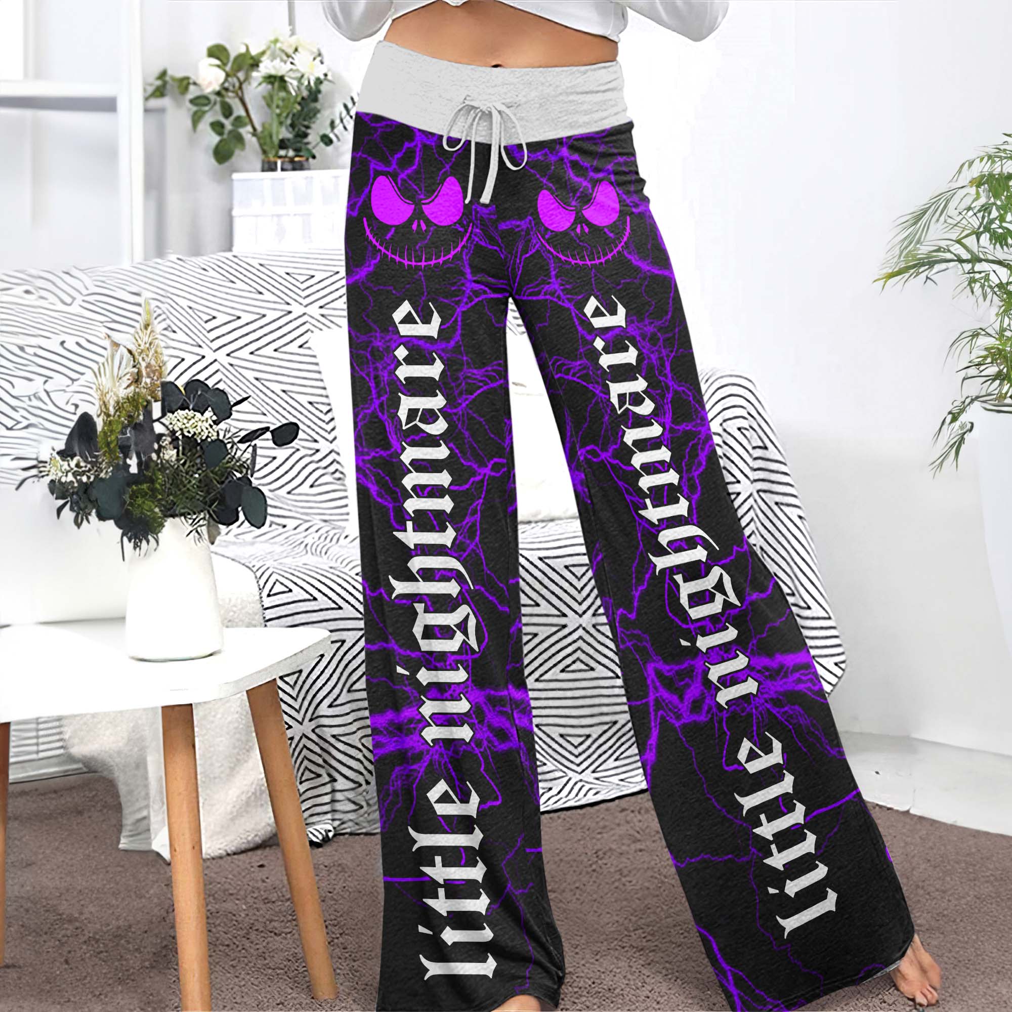 Purple Skull Smoke Gothic Women's High-waisted Wide Leg Pants