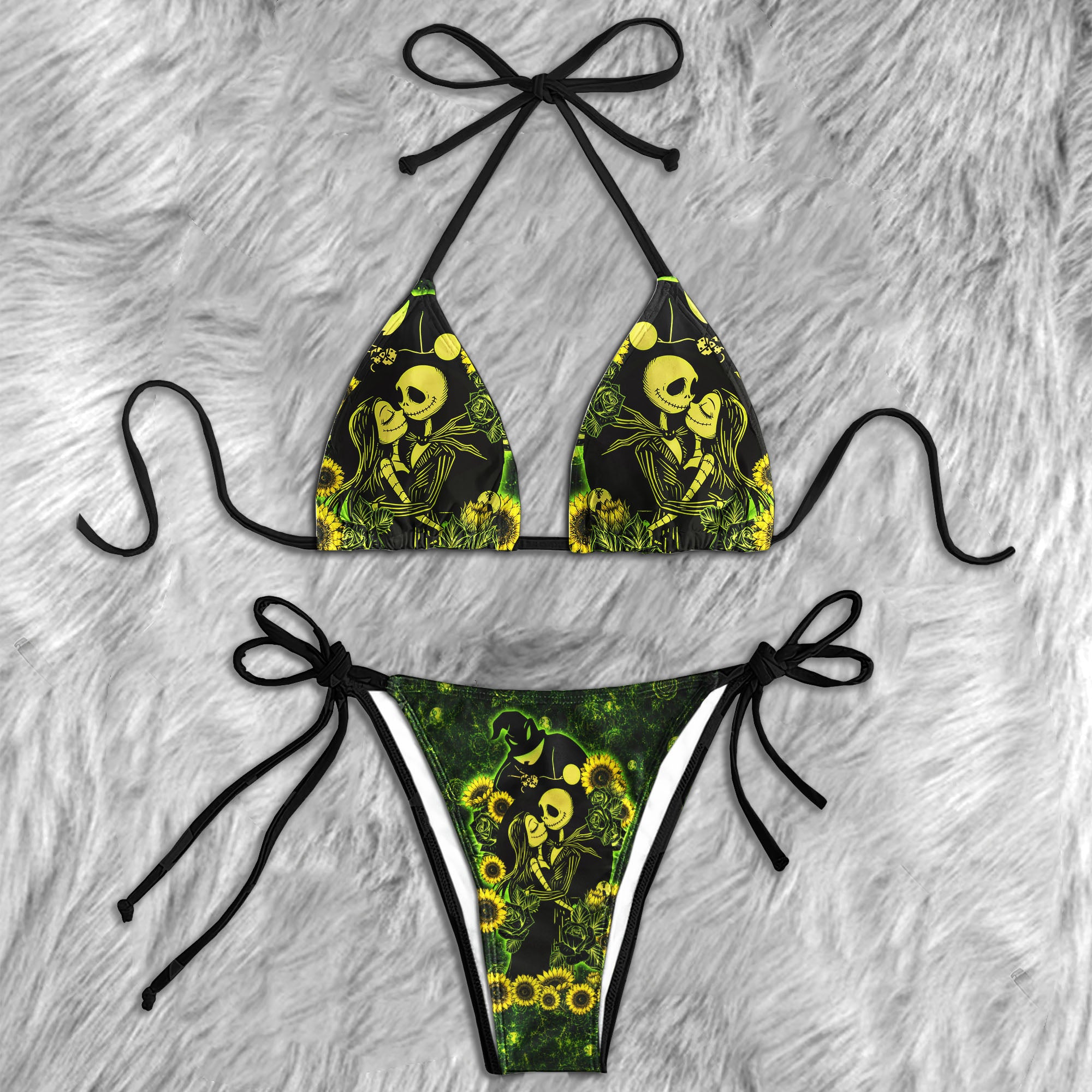 Green Glow Spooky Love Micro Triangle Bikini Swimsuit
