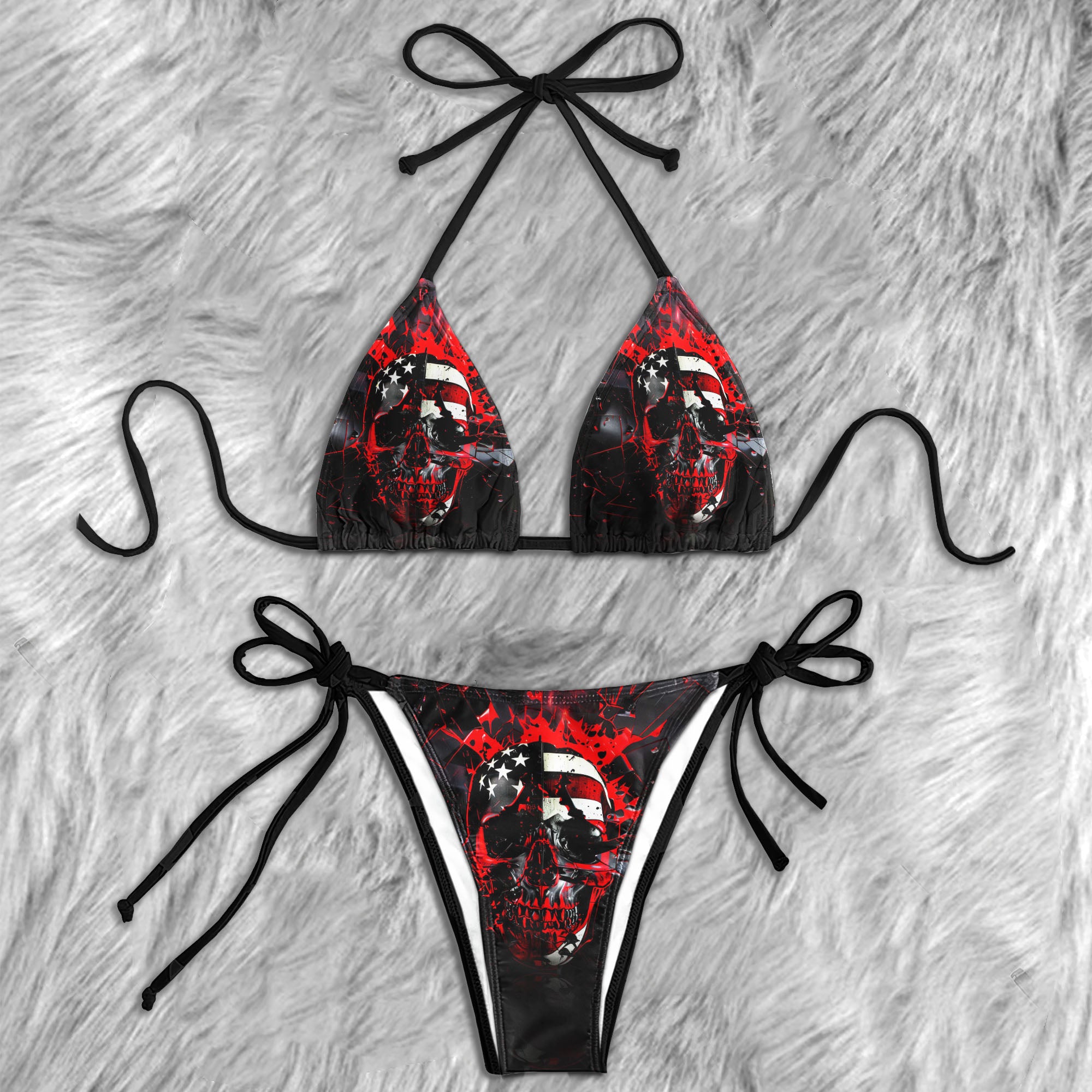 Red Skull Flag Art Micro Triangle Bikini Swimsuit - Wonder Skull