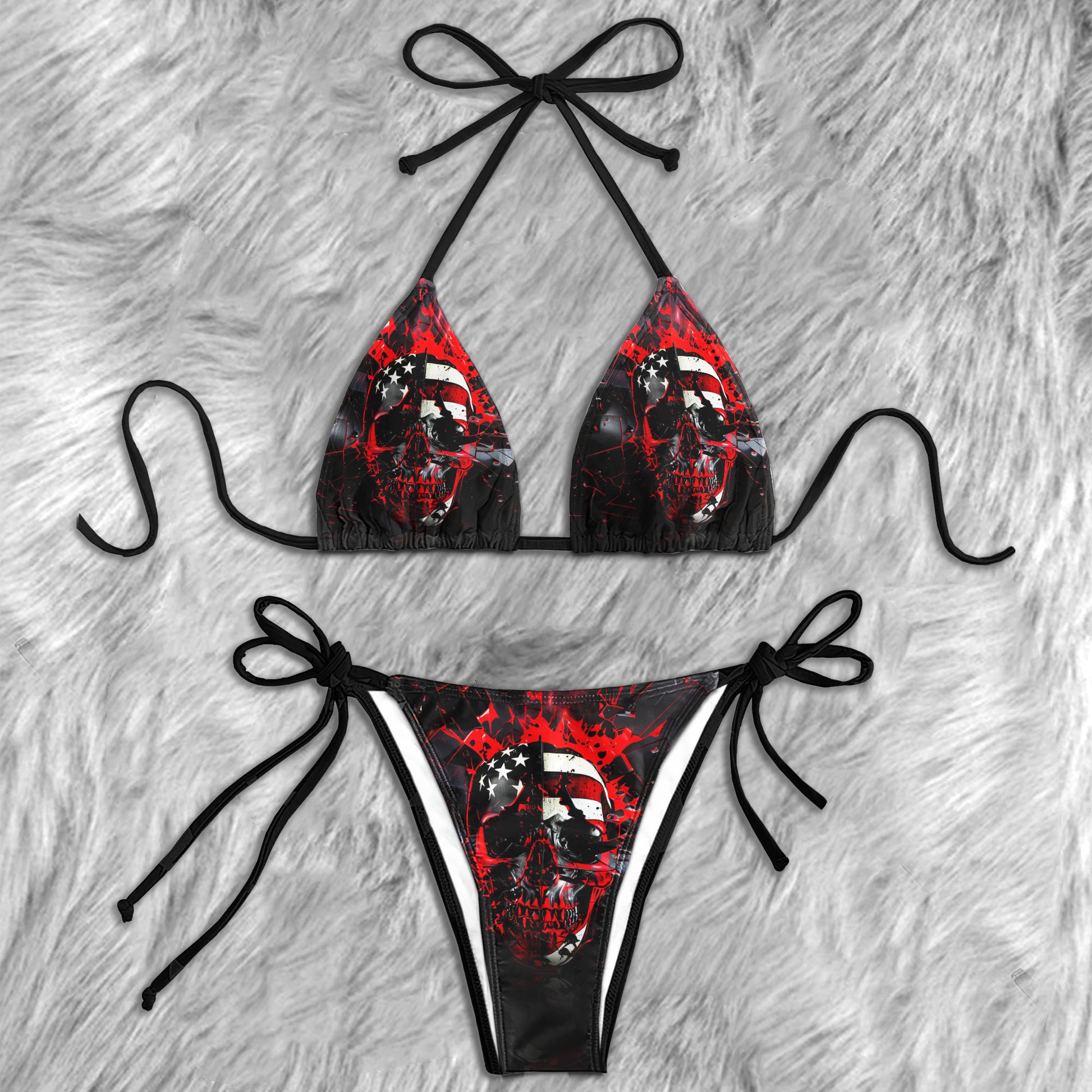 Red Skull Flag Art Micro Triangle Bikini Swimsuit - Wonder Skull