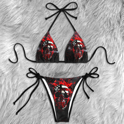 Red Skull Flag Art Micro Triangle Bikini Swimsuit - Wonder Skull