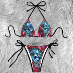 Abstract Skull Artwork Micro Triangle Bikini Swimsuit - Wonder Skull